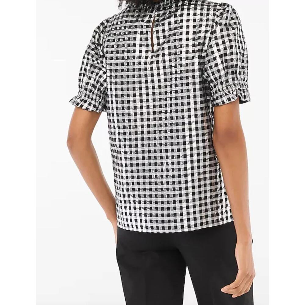 J. Crew Factory Black and White Gingham Puff-Sleeve Blouse - Picture 3 of 3